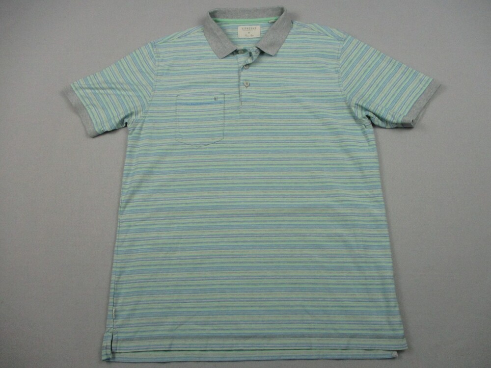 Linksoul Polo Shirt Men Medium Blue Green Stripe Performance Golf Short Sleeve M